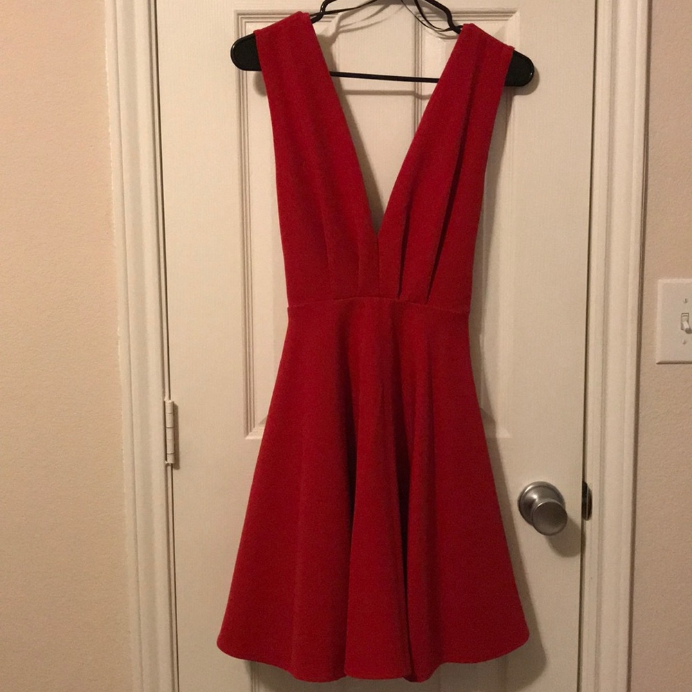 Red V-Neck Fit & Flare Dress